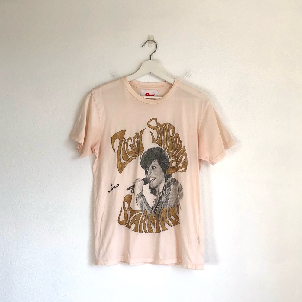 MOTHER X Bowie Ziggy Stardust Starman Glitter The Rowdy Wash Tee T-Shirt Size XS